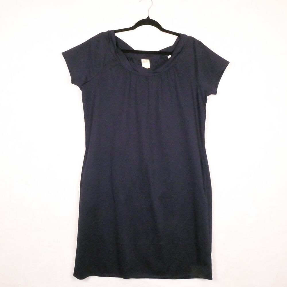 Buki Navy Blue Pima Cotton Dress Shift Dress Size L Twisted Collar Pockets